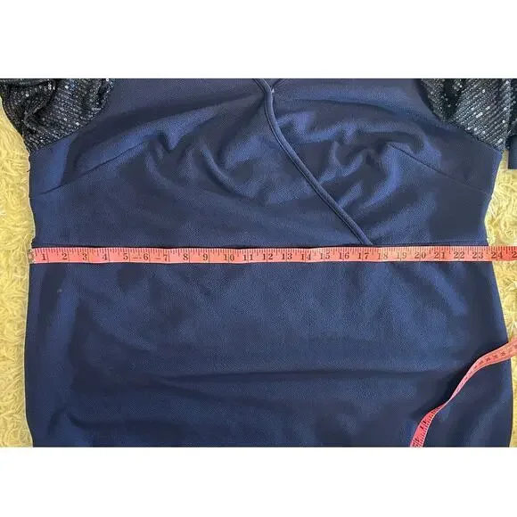Emery Rose Women's Size 5XL Navy Sequin Sleeve Sheath Knee Length Dress #0421 - Picture 13 of 14